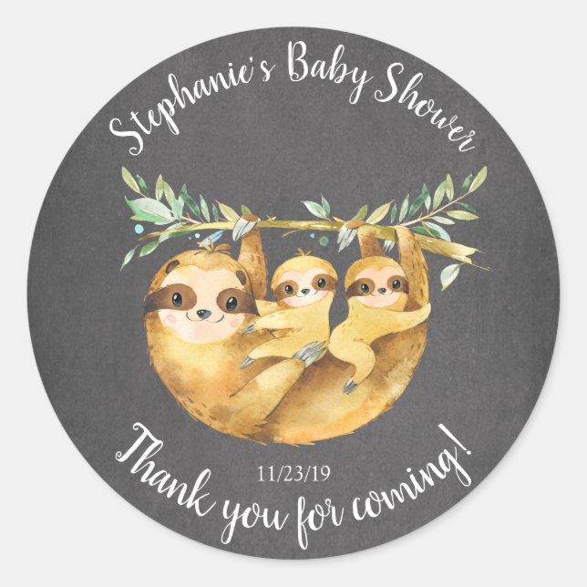 Rond Adorable Twins Sloth Baby Douche Favoriser Sticker (Devant)