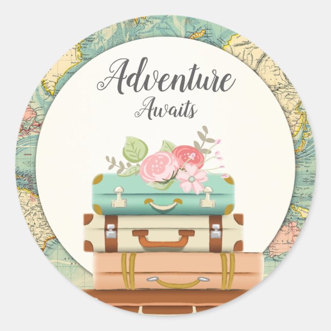 Rond Adventure Await baby shower Sticker Enveloppe Scea (Devant)
