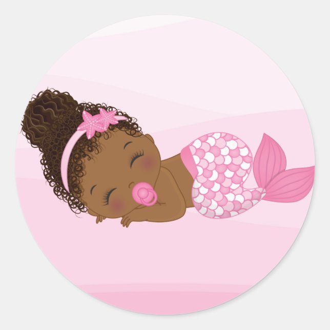 Rond African American Baby Girl, Baby Mermaid Sticker (Devant)