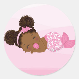 Rond African American Baby Girl, Baby Mermaid Sticker