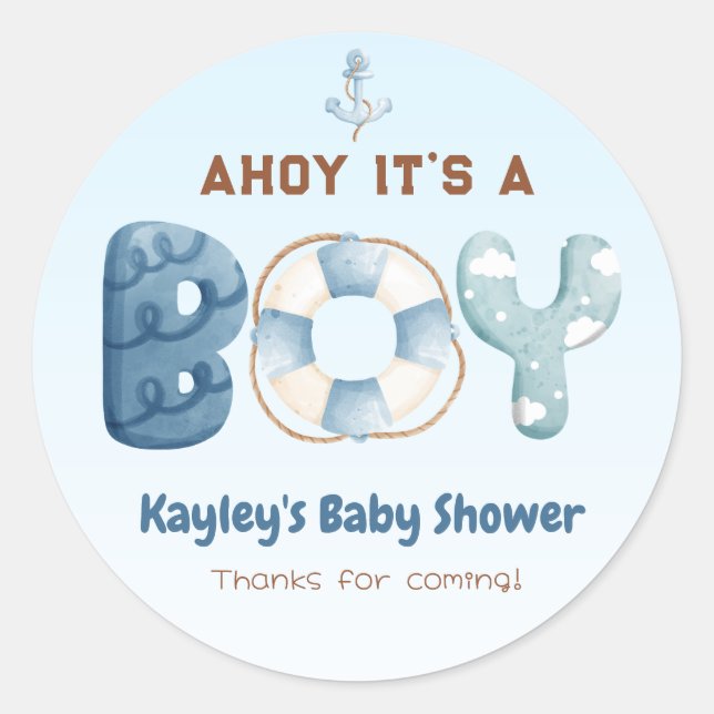 Rond Ahoy C'Est Un Garçon Baby shower Favoriser Sticker (Devant)