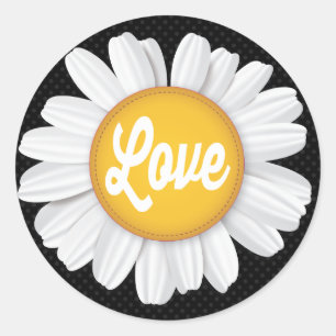 Rond Aimer Blanc Fleur Faisy Black Floral Sticker