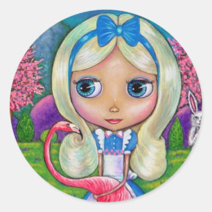 Rond Alice au pays des merveilles et Sticker Flamant ro
