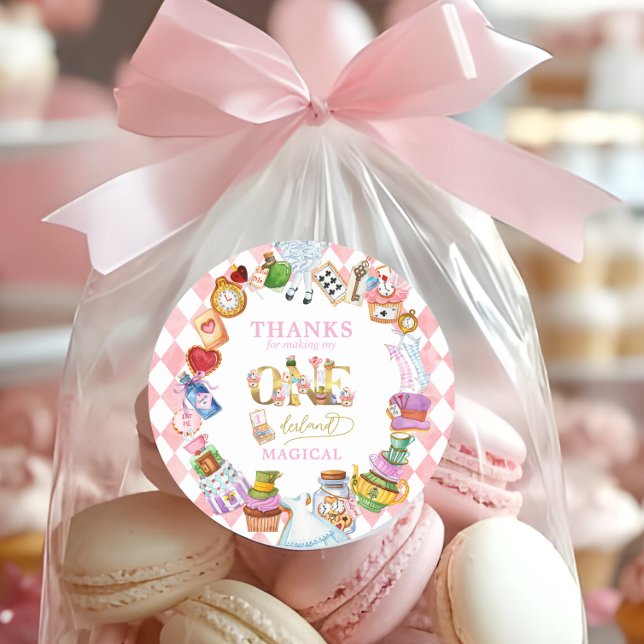 Rond Alice in Wonderland 1st birthday Thank You Sticker (Créateur téléchargé)
