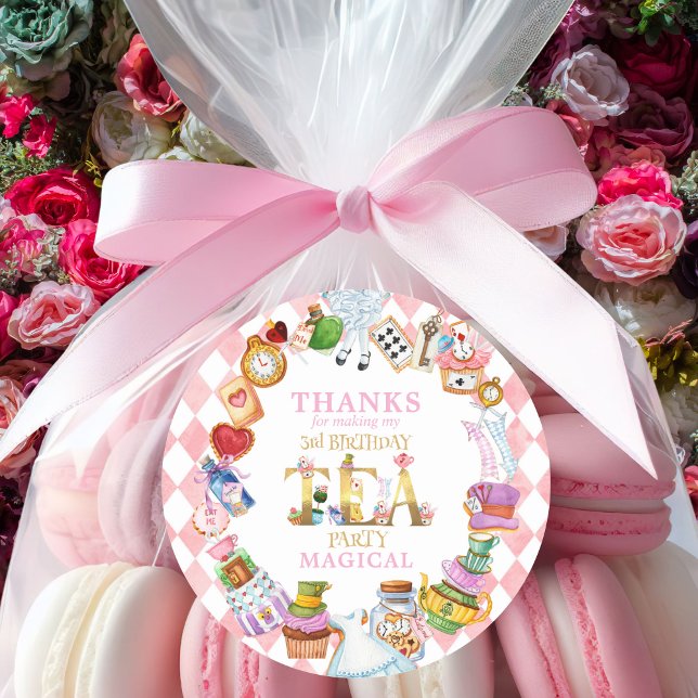 Rond Alice in Wonderland 3rd birthday Thank You Sticker (Créateur téléchargé)