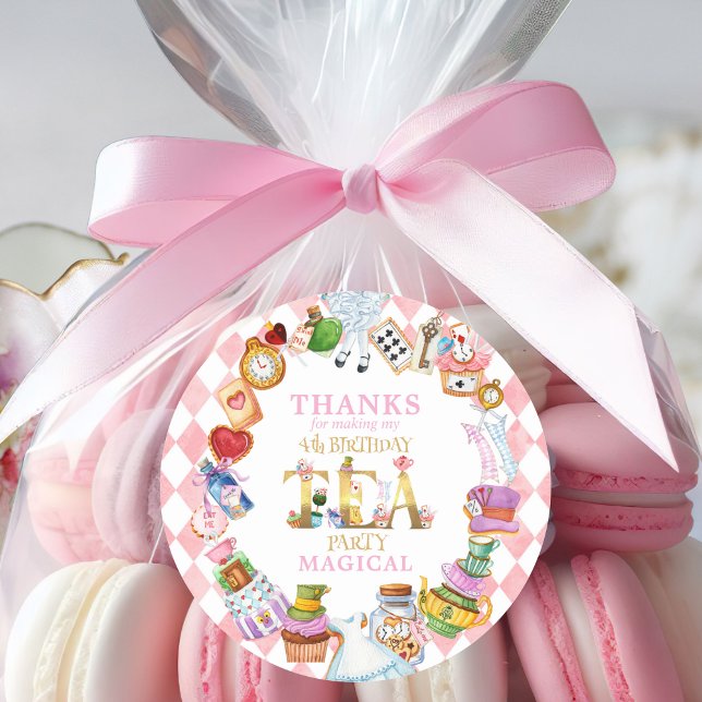 Rond Alice in Wonderland 4th birthday Thank You Sticker (Créateur téléchargé)