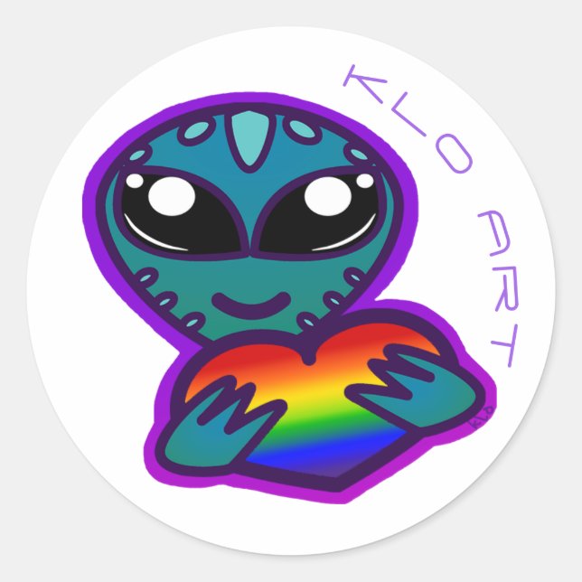 Rond Alien Avec Sticker Coeur Arc-En-Ciel (Devant)