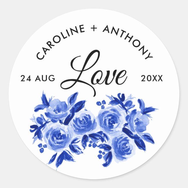Rond Amour. Sticker Mariage Royal Blue Watercolor (Devant)