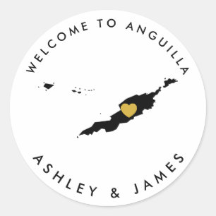 Rond Anguilla Mariage Welcome Sticker Balise Or & Noir