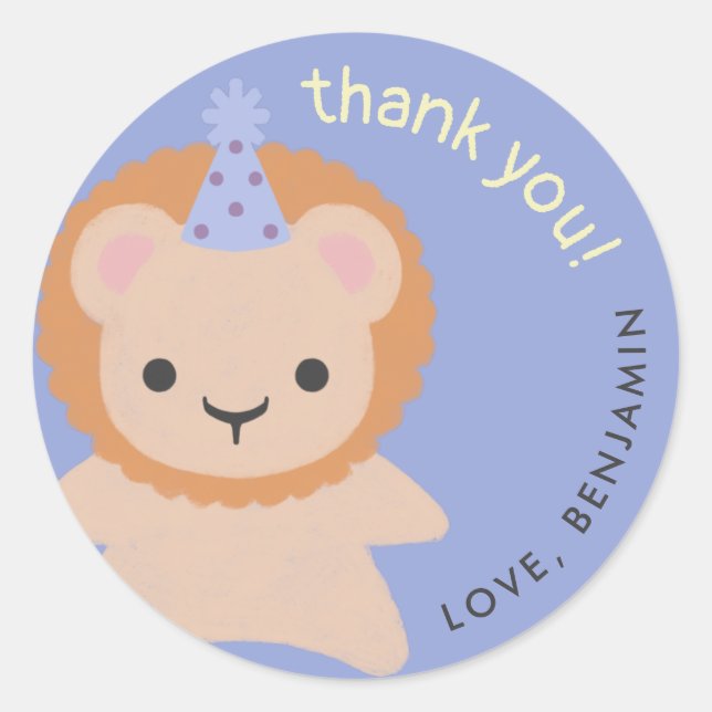 Rond Animaux de fête Anniversaire Sticker Merci simple (Devant)