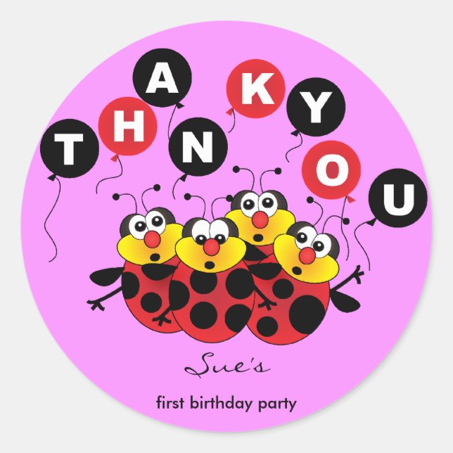 Rond Anniversaire de enfant merci sticker : Lady bugs (Devant)