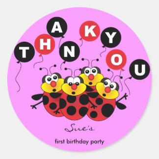 Rond Anniversaire de enfant merci sticker : Lady bugs