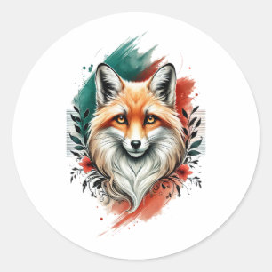 Rond Aquarelle Art - Élégant Sticker Mystic Fox