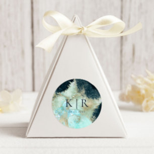 Rond Aquarelle Bleu et Or Élégant Sticker de mariage