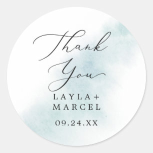 Rond Aquarelle bleu Merci mariage Favour Sticker