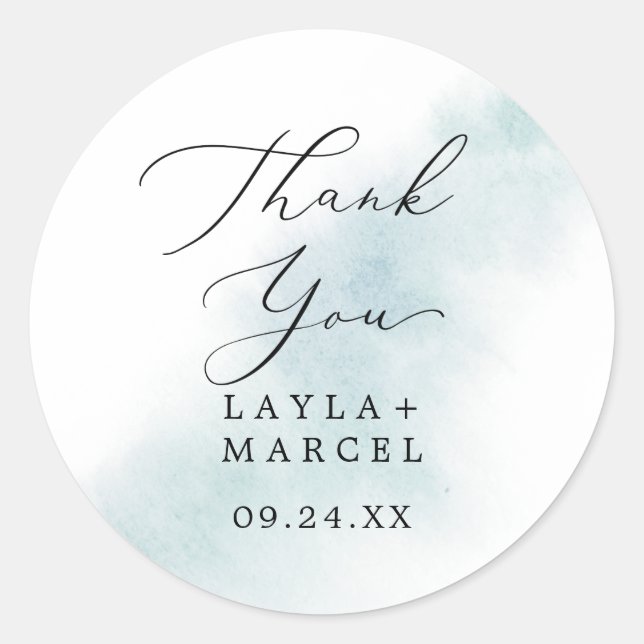 Rond Aquarelle bleu Merci mariage Favour Sticker (Devant)