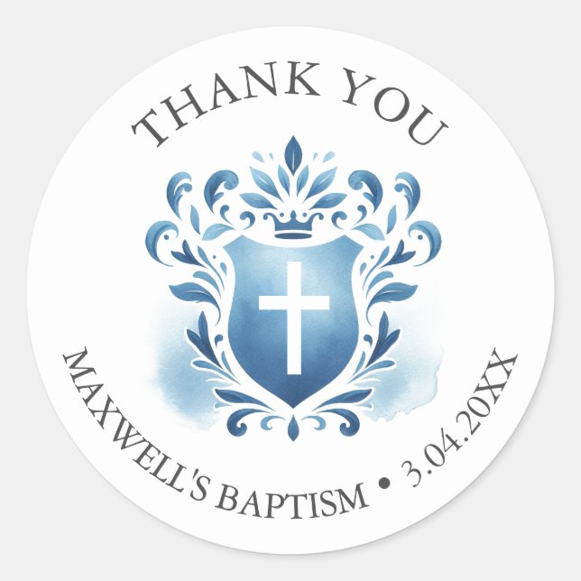 Rond Aquarelle Crest Baptism Favoriser Sticker (Devant)