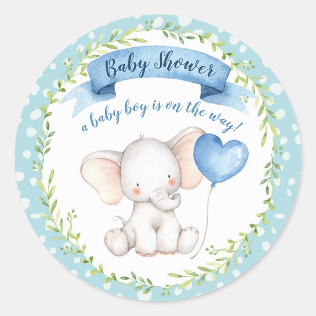Rond Aquarelle Eléphant Baby shower, Garçon, STICKER (Devant)