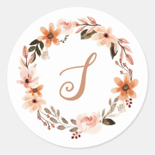 Rond Aquarelle Floral Texte personnalisé Sticker Monogr