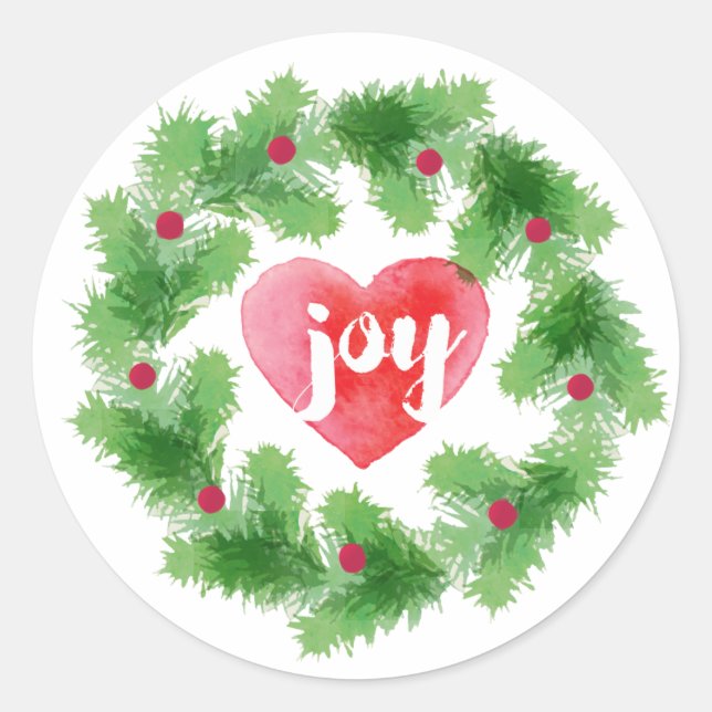 Rond Aquarelle Joy Pine Wreath Vacances Sticker (Devant)