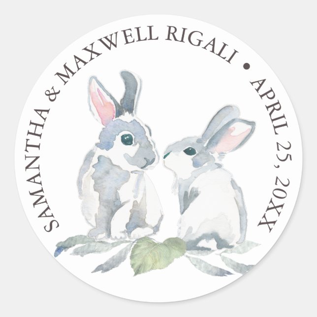 Rond Aquarelle Lapin lapins Favoriser Sticker (Devant)