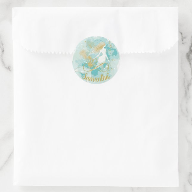 Rond Aquarelle Mermaid Aqua et Sticker Or (Sac)