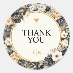 Rond Aquarelle Peonies Monogram Merci Sticker