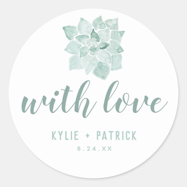 Rond Aquarelle Succulente Mariage Avec Sticker Amour (Devant)