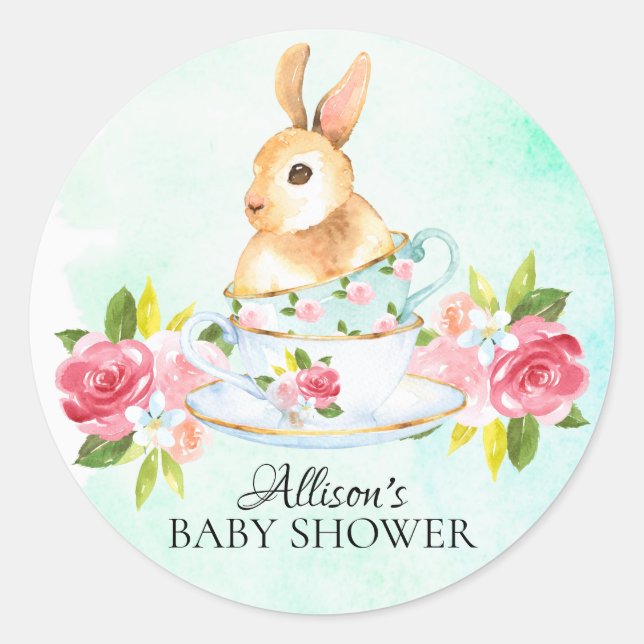 Rond Aquarelle Sweet Bunny Baby Tea Party Sticker (Devant)
