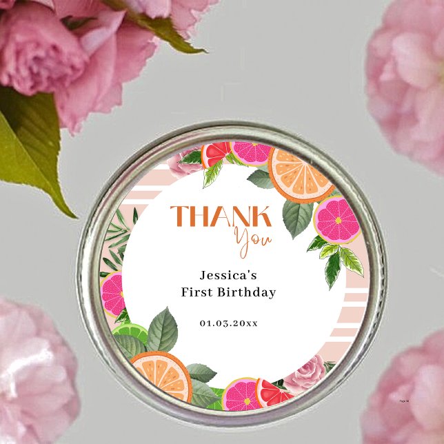 Rond Aquarelle Tropical Citrus Merci Favor Sticker (Créateur téléchargé)