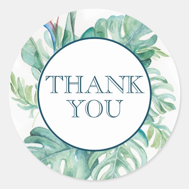 Rond Aquarelle Tropical Feuille Party Favoriser Sticker (Devant)