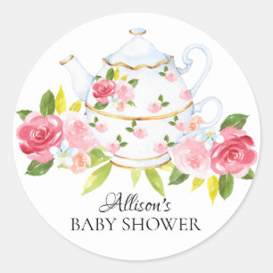 Rond Aquarelle Vintage Floral Baby Tea Party Sticker