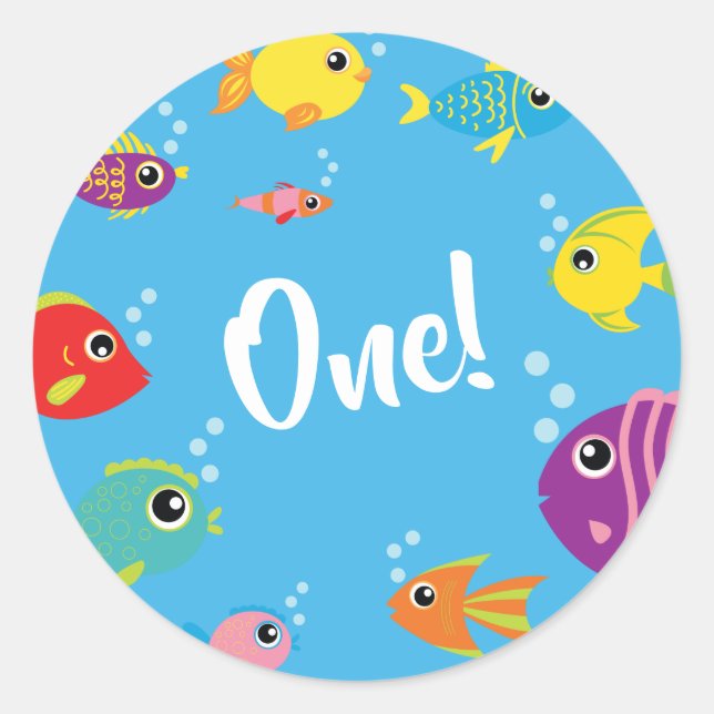 Rond Aquarium de poisson 1er Anniversaire Merci Sticker (Devant)