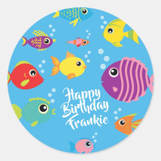 Rond Aquarium de poisson 1er Anniversaire Merci Sticker (Devant)