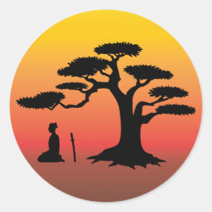 Rond Arbre bonsaï au coucher du soleil - Sticker