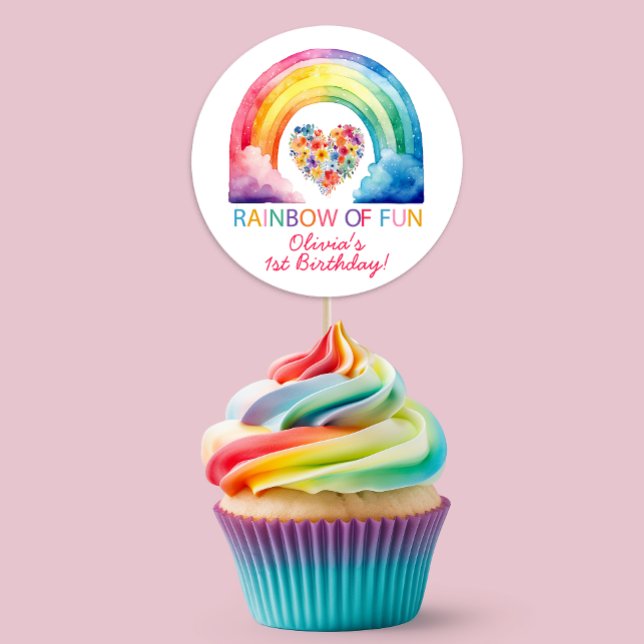 Rond Arc-en-ciel d'aquarelle amusante Sticker favori po (Rainbow Birthday Sticker Favor)