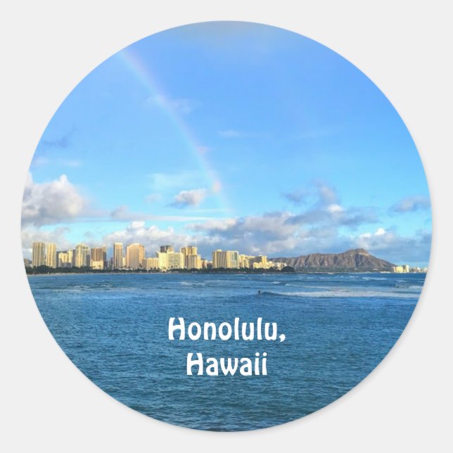 Rond Arc en ciel sur Honolulu, Sticker Hawaii (Devant)