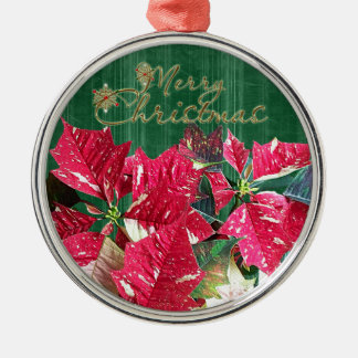 Rond Argenté Joyeux Noël Poinsettia Premium Ornement