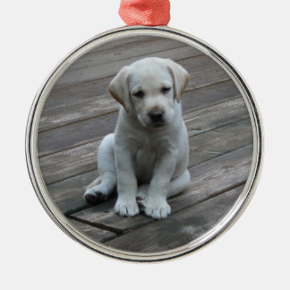 Rond Argenté Ornement blanc de Noël de chiot de labrador