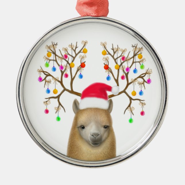 Rond Argenté Ornement d'alpaga de Noël (Devant)