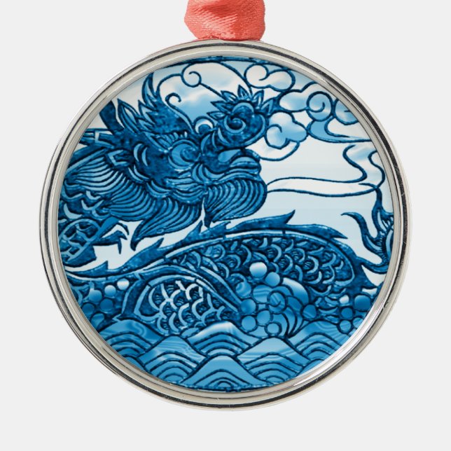 Rond Argenté Ornement de dragon de turquoise (Devant)
