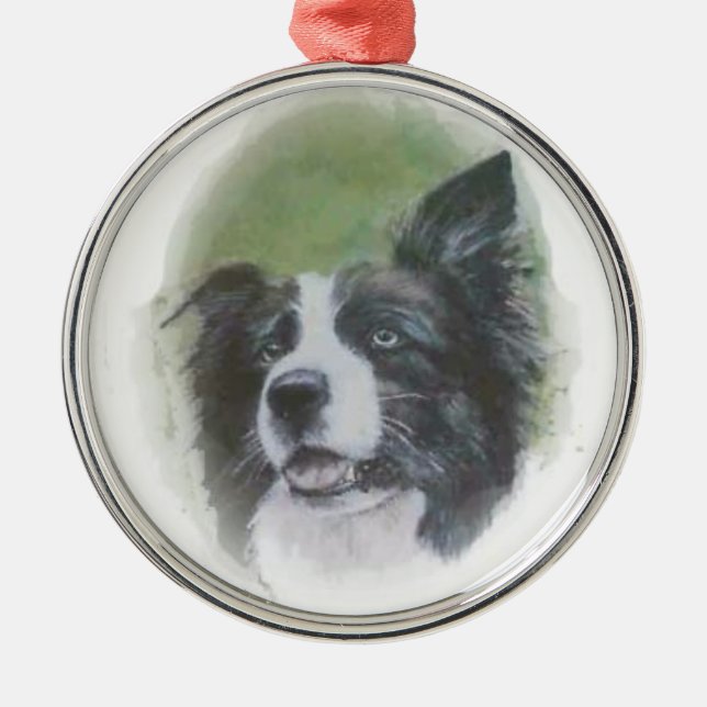 Rond Argenté Ornement de écoute de border collie (Devant)