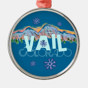 Rond Argenté Ornement de flocon de neige de montagne de Vail le