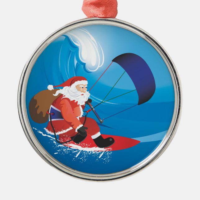 Rond Argenté Ornement de prime de Père Noël Kitesurf (Devant)