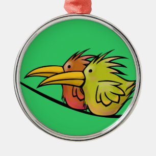 Rond Argenté Ornement Premium, 2 oiseaux sur un fil