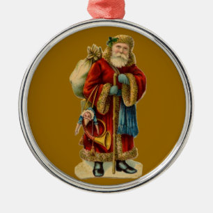 Rond Argenté Ornement vintage de Noël du père noël de Vieux