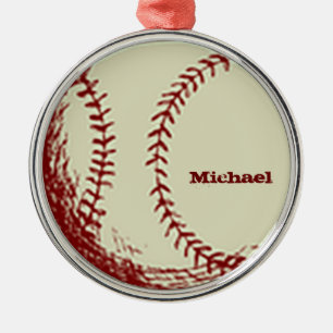 Rond Argenté Ornement vintage personnalisé de base-ball