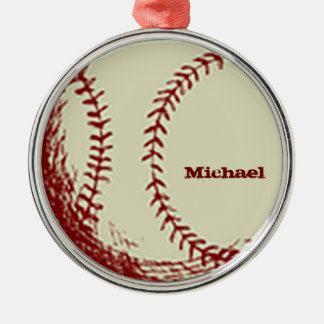 Rond Argenté Ornement vintage personnalisé de base-ball