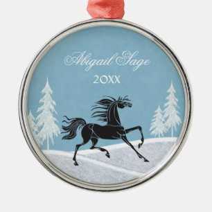 Rond Argenté Silhouette personnalisée Cheval et ornement de nei