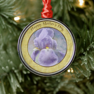 Rond Argenté Texturé Purple Iris fête des mères ornement